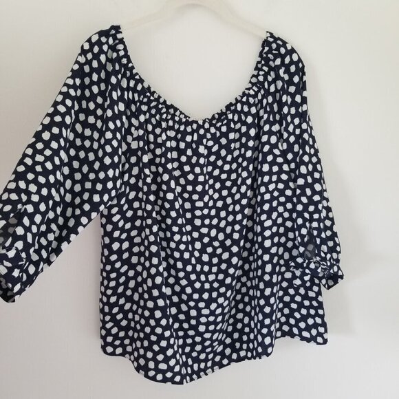J. Crew Navy Blue Feminine Off Shoulder Tie Sleeve Blouse Top Artsy Polk Dot M - Picture 3 of 12
